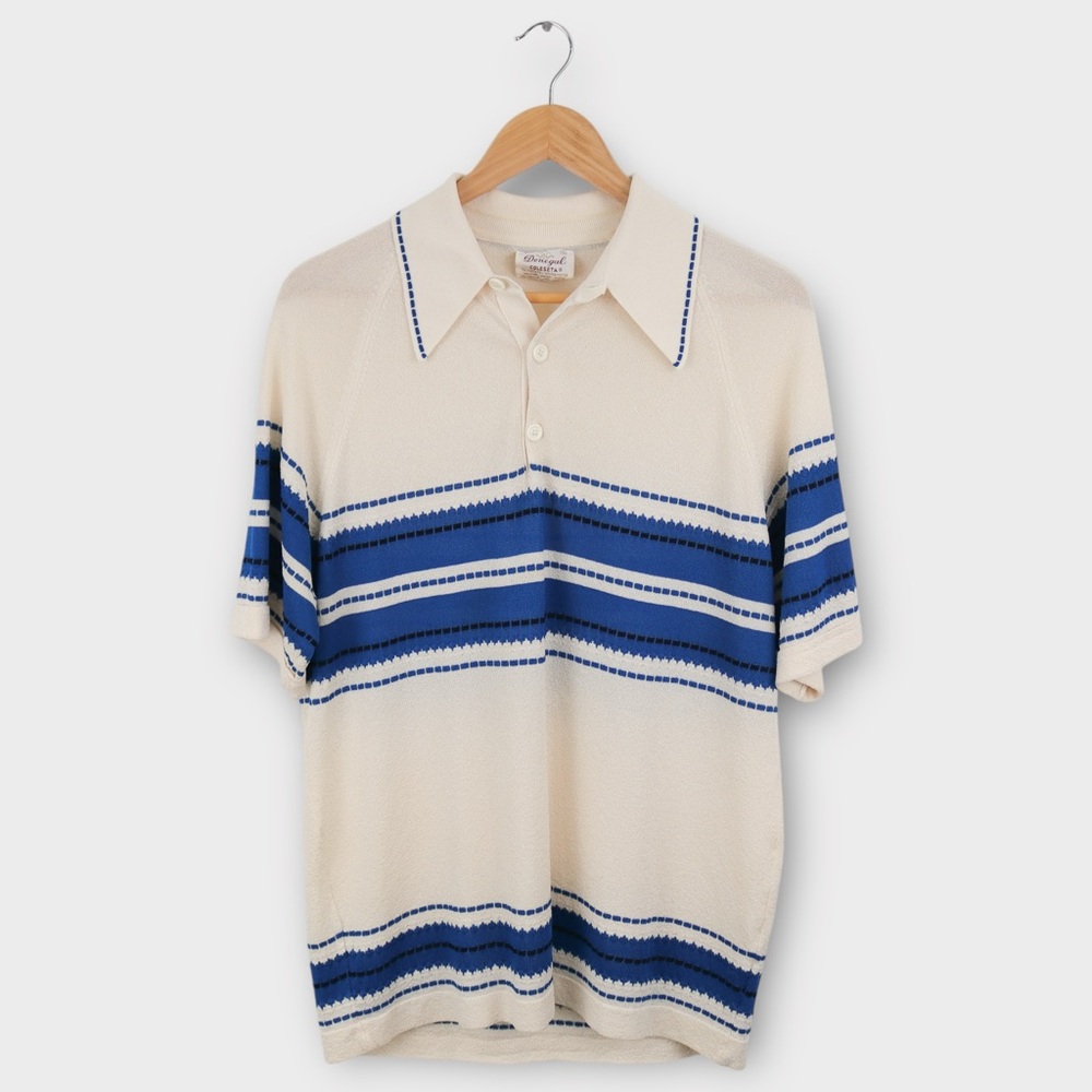 Blue and Cream Striped Polo Shirt